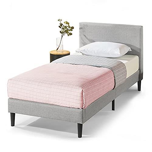 Zinus Single Bed Frame Fabric Upholstered Platform Bed Base, Light Grey
