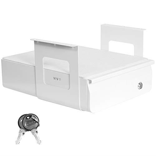 VIVO 13 inch Secure Under Desk Mounted Pull-Out Drawer for Office Desk, Lockable Sliding Storage Organizer for Sit Stand Workstation, White, DESK-AC03L-W