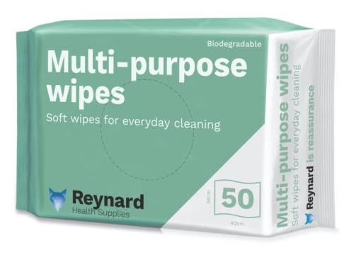 Reynard Health Supplies Biodegradable Multi-Purpose Wipes, White, 38 x 42 cm, 50 Count