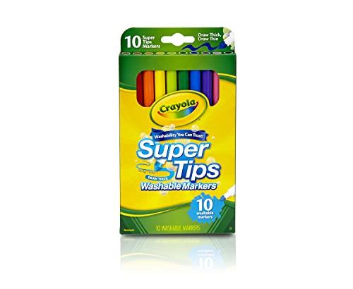 CRAYOLA 10ct Washable SuperTips Markers, Assorted Classic Crayola Colours, Durable Tips, Kids Colouring and Drawing Textas, Perfect for Back to School! 10 Count (Pack of 1)