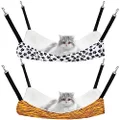 2 Pieces Reversible Cat Hanging Hammock Soft Breathable Pet Cage Hammock with Adjustable Straps and Metal Hooks Double-Sided Hanging Bed for Cats Small Dogs Rabbits (Zebra and Cat Paw Print, L)