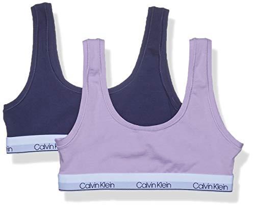 Calvin Klein Girls' Modern Cotton Bralette, Singles and Multipack, 2 Pack - Ck Lilac Purple, Symphony Blue, Small