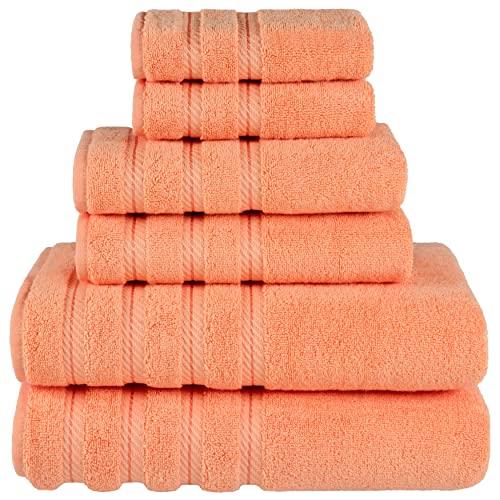 American Soft Linen Premium, Luxury Hotel & Spa Quality, 6 Piece Kitchen & Bathroom Turkish Genuine Cotton Towel Set, for Maximum Softness & Absorbency, [Worth $72.95] Malibu Peach
