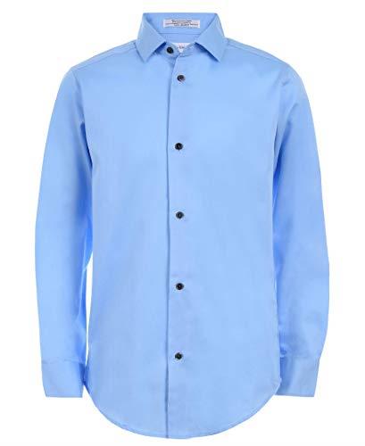 Calvin Klein Boys' Long Sleeve Sateen Dress Shirt, Style with Buttoned Cuffs & Shirttail Hem, Light Blue, 16