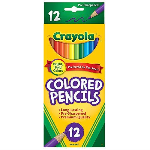 CRAYOLA 12 Full Size Colored Pencils, Long-Lasting, Pre-Sharpened, 12 Vibrant Colors, Made from Premium Quality, Preferred by Teachers!, (Pack of 1), 68-4012