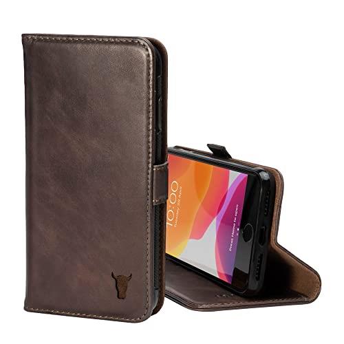 TORRO Phone Case Compatible with iPhone SE/8/7 – Premium, Genuine Leather Cover with Card Slots and Horizontal Viewing Stand (Dark Brown)