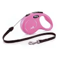 FLEXI New Classic Retractable Dog Leash (Cord), Ergonomic, Durable and Tangle Free Pet Walking Leash for Dogs Up to 26 lbs, 16 ft, Small, Pink
