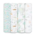 aden + anais Essentials Explorer Swaddle Blanket - Pack of 4 | Large 100% Breathable Muslin Cotton Swaddle Wrap Set for Baby Girls & Boys | Colourful Jungle Voyage | Newborn & Infant Sleep Essentials