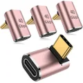 AuviPal 90 Degree USB C Adapter (4 Pack), 40Gbps USB C Male to Female Right Angle Connector for Steam Deck, ROG Ally, Switch, Notebook, Tablet, Phones and More Type C Devices - Rose Gold