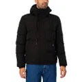 Superdry Men's Everest Short Hooded Puffer Jacket, Black, XL