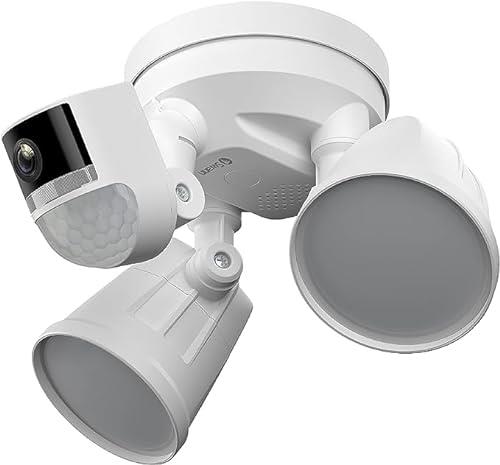 Swann 4K Ultra HD Security Floodlight Camera with 2-Way Audio, Microphone & Speaker, Siren, Heat & Motion Detection, No Monthly Fees, 2600-Lumen Brightness, Weatherproof, White - SWIFI-4KFLOCAM