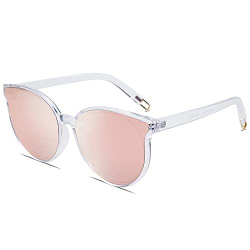 SOJOS Fashion Round Sunglasses for Women Men Oversized Vintage Shades SJ2057 with Clear/Pink Mirrored