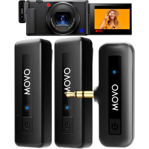 Movo Wireless Mini Duo Wireless Microphones for Camera Video Recording- 2.4Ghz Wireless Transmitter with Lapel Mic, Wireless Lavalier Microphone for DSLR - (50m Range, 10-Hr Battery Life)