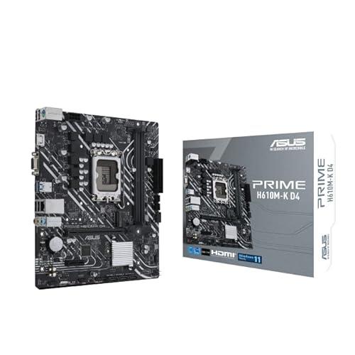 ASUS Prime H610M-K D4 Intel® H610 (LGA 1700) mic-ATX motherboard with DDR4, PCIe 4.0, M.2 slot, Realtek 1 Gb Ethernet, HDMI®, D-Sub,USB 3.2 Gen 1 ports, SATA 6 Gbps, COM header, RGB header