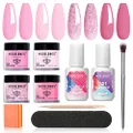 Modelones Dip Powder Nail Kit Starter, 4 Colors Pink Glitter Dipping Powder Essential Liquid Set with Base Top Coat Activator French Nail Art Manicure DIY Salon All-in-One Beginner Extension Kit Valentine's Day Gift Women