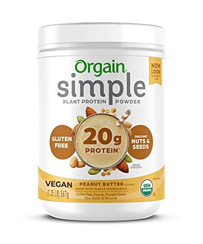 Orgain Simple Organic Vegan Protein Powder, Peanut Butter - 20g of Plant Based Protein, Made with Fewer Ingredients and Without Dairy, Gluten and Stevia, Kosher, Non-GMO, 1.25 Lb (Packaging May Vary)