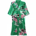 BABEYOND Women's Kimono Robe Long Robes with Peacock and Blossoms Printed Kimono Nightgown (Green)