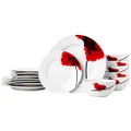 Amazon Basics 18-Piece Kitchen Dinnerware Set, Plates, Dishes, Bowls, Service for 6, Poppy