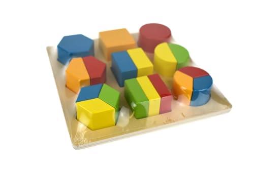 Tooky Toy TL122 Shape Block Puzzle: Educational Puzzle Board with Shapes and Fractions for Toddlers 18pcs