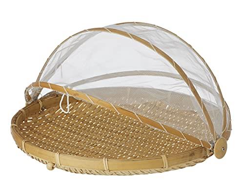 Davis & Waddell Collapsible Mesh Food Cover with Bamboo Tray, 37 x 37 x 24 cm, Natural/White
