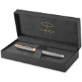 PARKER Sonnet Rollerball Pen, Chiselled Silver with Gold Trim, Fine Point Black Ink (1931491)
