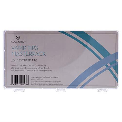Cuccio Pro Vamp Tips Masterpack - Features Deep C Curve And True A-Line Shape - Requires No Blending, Cutting Or Shaping - Non Yellowing, And Durable Plastic Clear Tips - 360 Pc Nail Tips