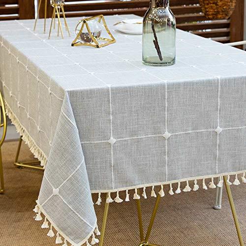 Warm Star Tablecloths,Cotton Linens Wrinkle Free Anti-Fading,Tabletop Decoration Washable Dust-Proof,Table Cover for Kitchen Dinning Party, Gray, Rectangle/Oblong, 55''x70'',4-6 Seats