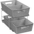 SimpleHouseware 2 Tier Organizer Tray Pull-Out Sliding Drawer/Under-Sink Storage, Grey