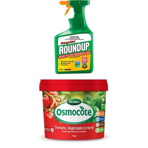 Roundup Regular Ready to Use Weed Killer (1L) + Osmocote Vegetable and Herb Controlled Release Fertiliser (700g)