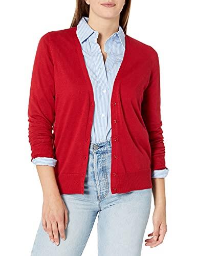 Amazon Essentials Women's Lightweight Vee Cardigan Sweater (Available in Plus Size), Red, Medium