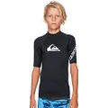 Quiksilver Boys' All Time Short Sleeve Youth Rashguard Surf Shirt, Black, Large