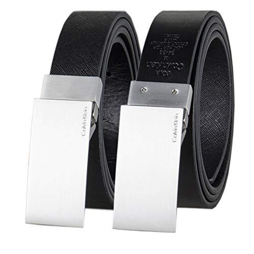 Calvin Klein Men's Two-In-One Reversible Dress Belt with Plaque Buckle, Deep Black/Black, Small (30-32)