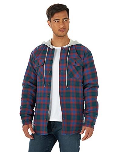 Wrangler Authentics Men's Long Sleeve Quilted Lined Flannel Shirt Jacket with Hood, Limoges, Large