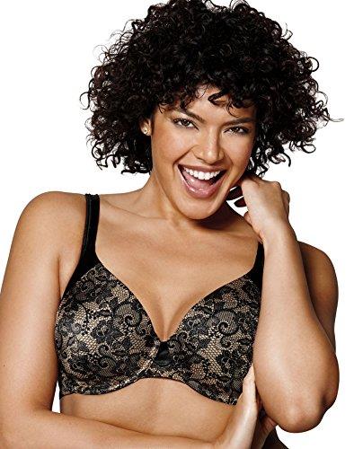 Playtex US4848 Love My Curves Incredibly Smooth & Concealing Underwire Bra-Black/Nude Lace Print-38D