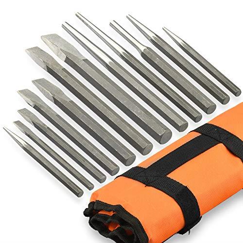 Neiko 02623A Heavy Duty Cold Chisel and Punch Set, 12 Piece Carrying Pouch Included