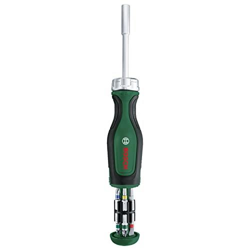 Bosch Rachet Screwdriver with 12 Bits (High-Torque Ratchet Screwdriver for Efficient, Heavy-Duty Screwdriving; Pop-Up Bit Magazine; 12 Bits Included; Magnetic Bit Holder)