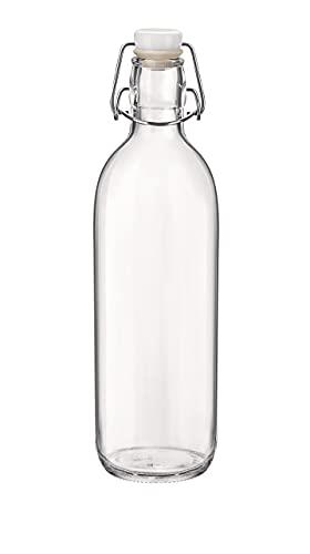 Bormioli Rocco Emilia Glass Bottle with Transparent Cap, 1 Liter Capacity