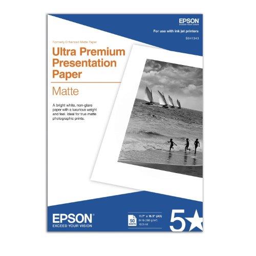 Epson Ultra Premium Presentation Paper Matte, 11.7" x 16.5", 50 Sheets/Pkg (S041343)