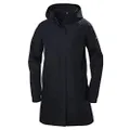 Helly Hansen Women's Aden Waterproof Windproof Breathable Long Length Packable Hood Rain Coat Jacket, 597 Navy, X-Small