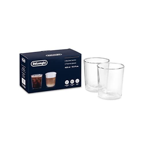 De'Longhi Double Wall Thermal Glasses DLSC318, Set of 2 Cups, Dishwasher Safe, Capacity 400 ml, Hand-Blown Glass