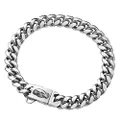 Yowity Strong Stainless Steel Silver Metal Dog Collars with New Secure Buckle,14MM Cuban Lock Link Chain Training Collar Necklace Chain for Small Medium Large Dogs
