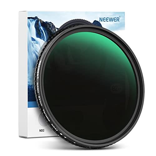 NEEWER 82mm HD Variable ND Filter ND2-ND32 (1-5 Stops) No X Cross/Optical Glass/30 Layer Nano Coated/Ultra Slim Aluminum Alloy Frame/Water Repellent/Anti Scratch Adjustable Neutral Density Filter