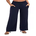 Urban CoCo Women's Solid Wide Leg Palazzo Lounge Pants Casual Straight Leg High Waist Stretch Pants, Navy Blue, Small