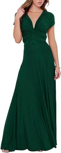 CHOiES record your inspired fashion Women's Infinity Gown Dress Multi-Way Strap Wrap Convertible Maxi Dress, Green-1, Small