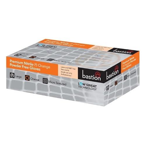 Bastion Premium Nitrile Powder Free Gloves, Small, Orange (Pack of 100)