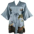 Ledamon Women's 100% Silk Kimono Short Robe (Blue Gray)
