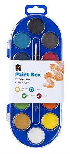 Educational Colours Paint Box Clear Lid with Brush 12 Disc