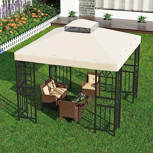 Big Lighting Deals 10' X 10' Gazebo Replacement Canopy Double Tier Patio Canopy Top Cover-Beige