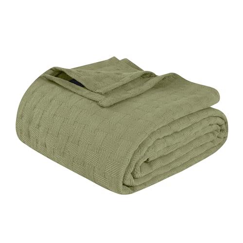 Superior 100% Cotton Thermal Blanket, Soft and Breathable Cotton for All Seasons, Bed Blanket and Oversized Throw Blanket with Luxurious Basket Weave Pattern - Twin Size, Sage