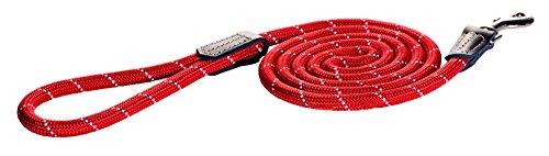 Rogz Classic Rope Dog Lead with Genuine Leather Cuffs Red Medium